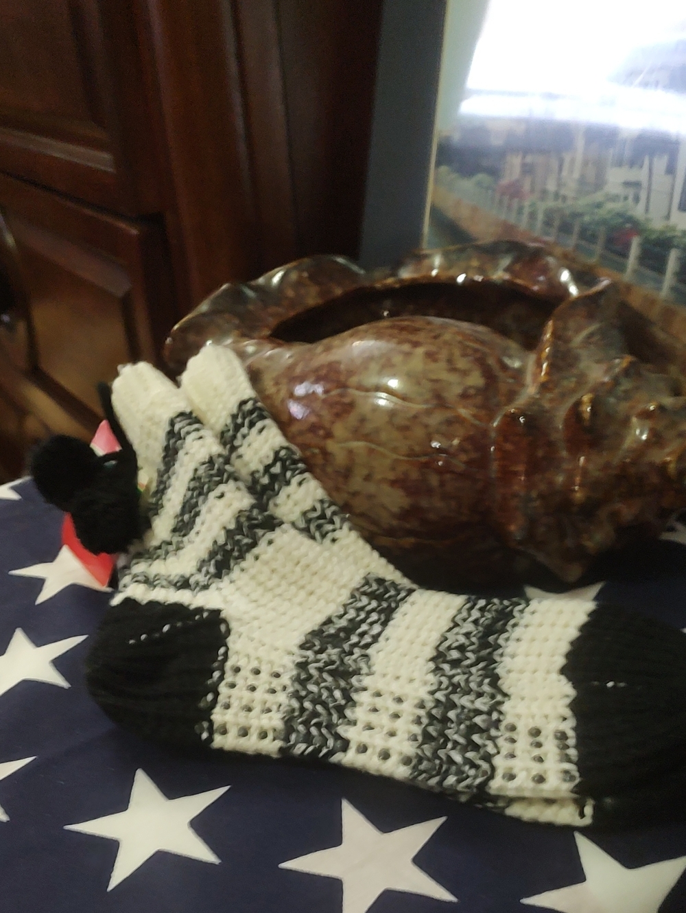 Cozy Black and White Striped Knit Slipper Socks -